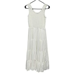 White Cottagecore Smocked Maxi Dress S Romantic Coastal Graduation‎ Regency